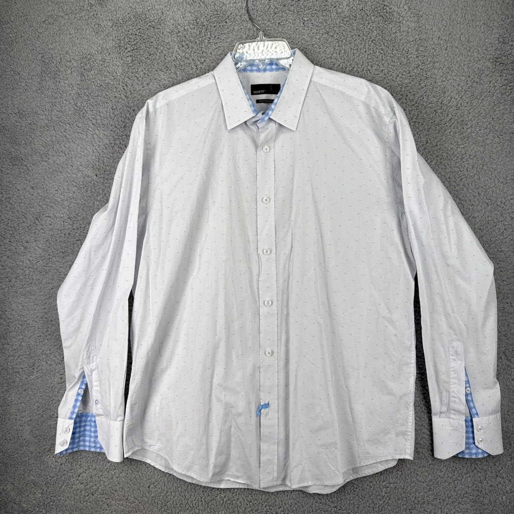 Quieti Dress Shirt Mens XL Long Sleeve Blue White 100% Cotton Regular Fit